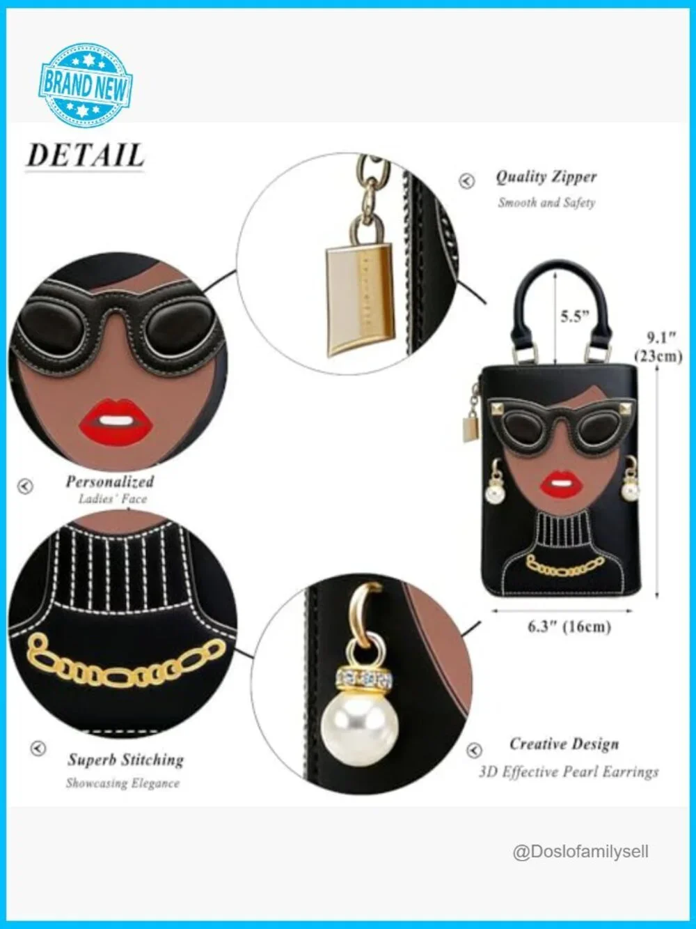 Funky Novelty 3D Lady Face PU Leather Satchel Handbag Tote Crossbody Purse